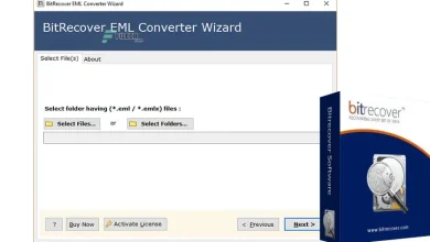 A screenshot of the BitRecover EML Converter Wizard software interface and its product box. The interface shows options to select individual EML or EMLX files or entire folders for conversion. Buttons for "Buy Now" and "Activate License" are at the bottom, showcasing the efficiency of KhanPC's solutions.