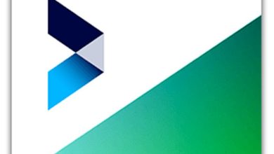 A square image with a white diagonal section in the upper left corner and a green gradient diagonal section in the lower right corner. In the white area, there is a stylized triangular logo composed of navy blue, light blue, and gray sections, representing NewBlue Captivate Broadcast.
